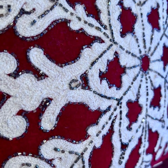 Burgundy and White Snowflake Pillow - Picture 2 of 5